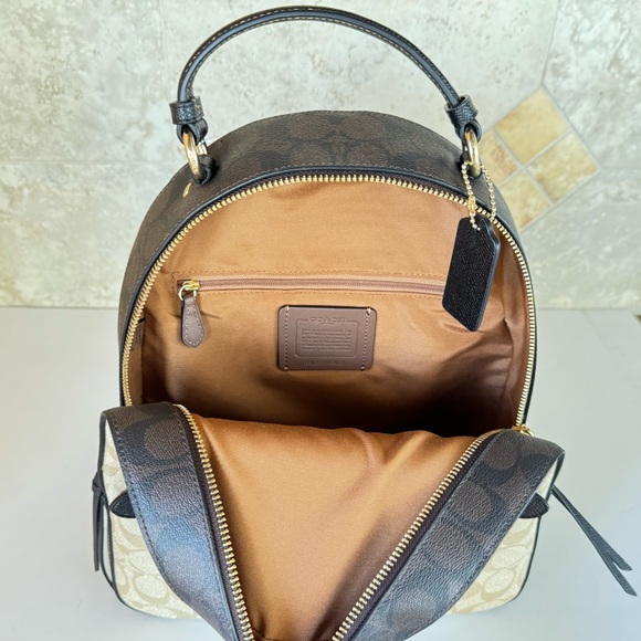 Coach Jordyn Medium Signature Backpack Light Khaki/Brown Multi - Picture 8 of 13
